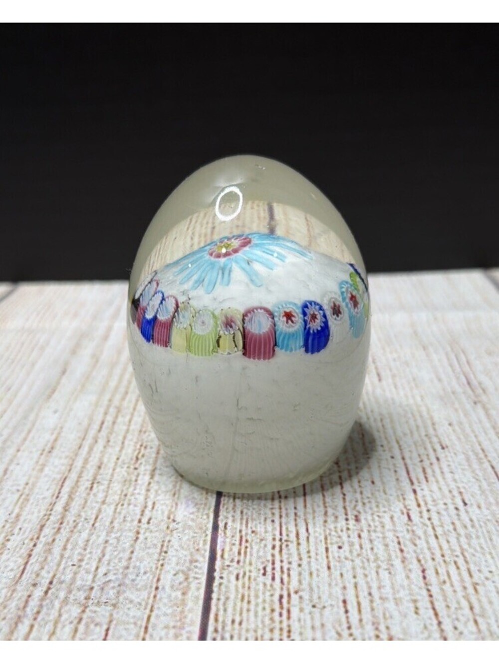 Art Glass Millefiori Floral Paperweight, White Multicolor Decorative